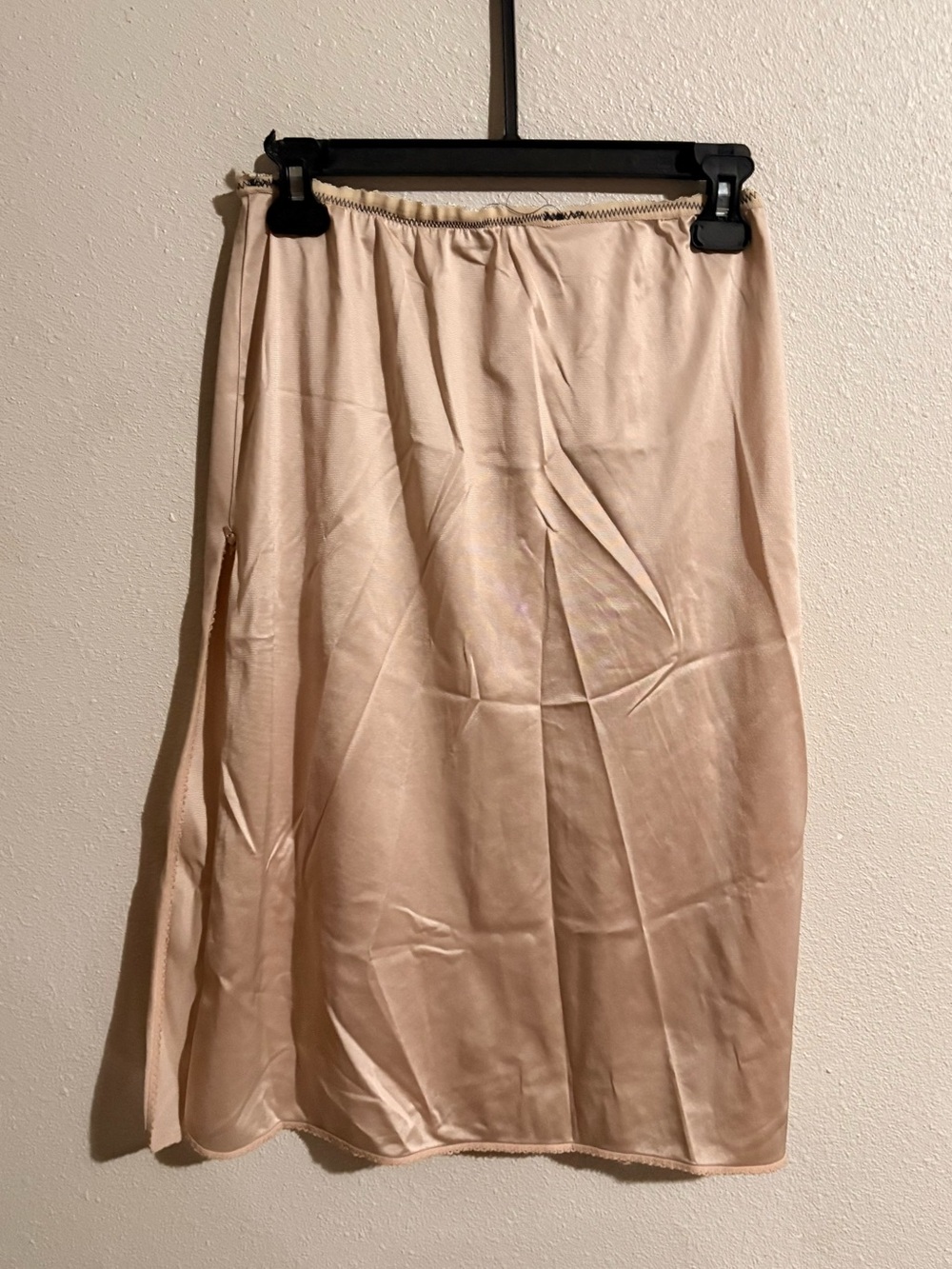 Women's Vintage Vassarette Satin Slip Skirt in Light Beige W/ Elastic Waist